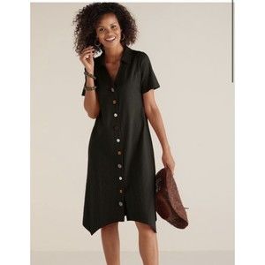 soft surroundings Womens 3/4 Sleeve Danielle Button Dress Black 2X Midi $99